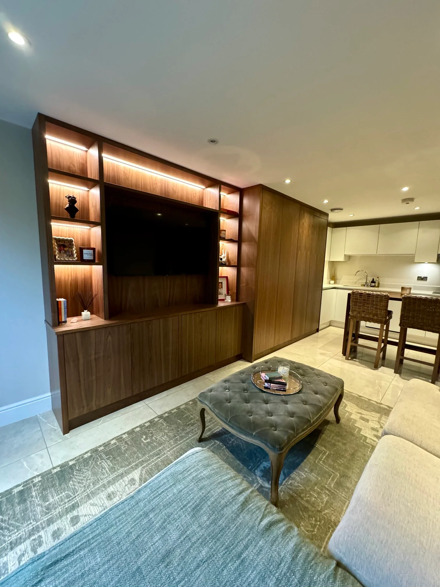 wooden custom tv units with lighting