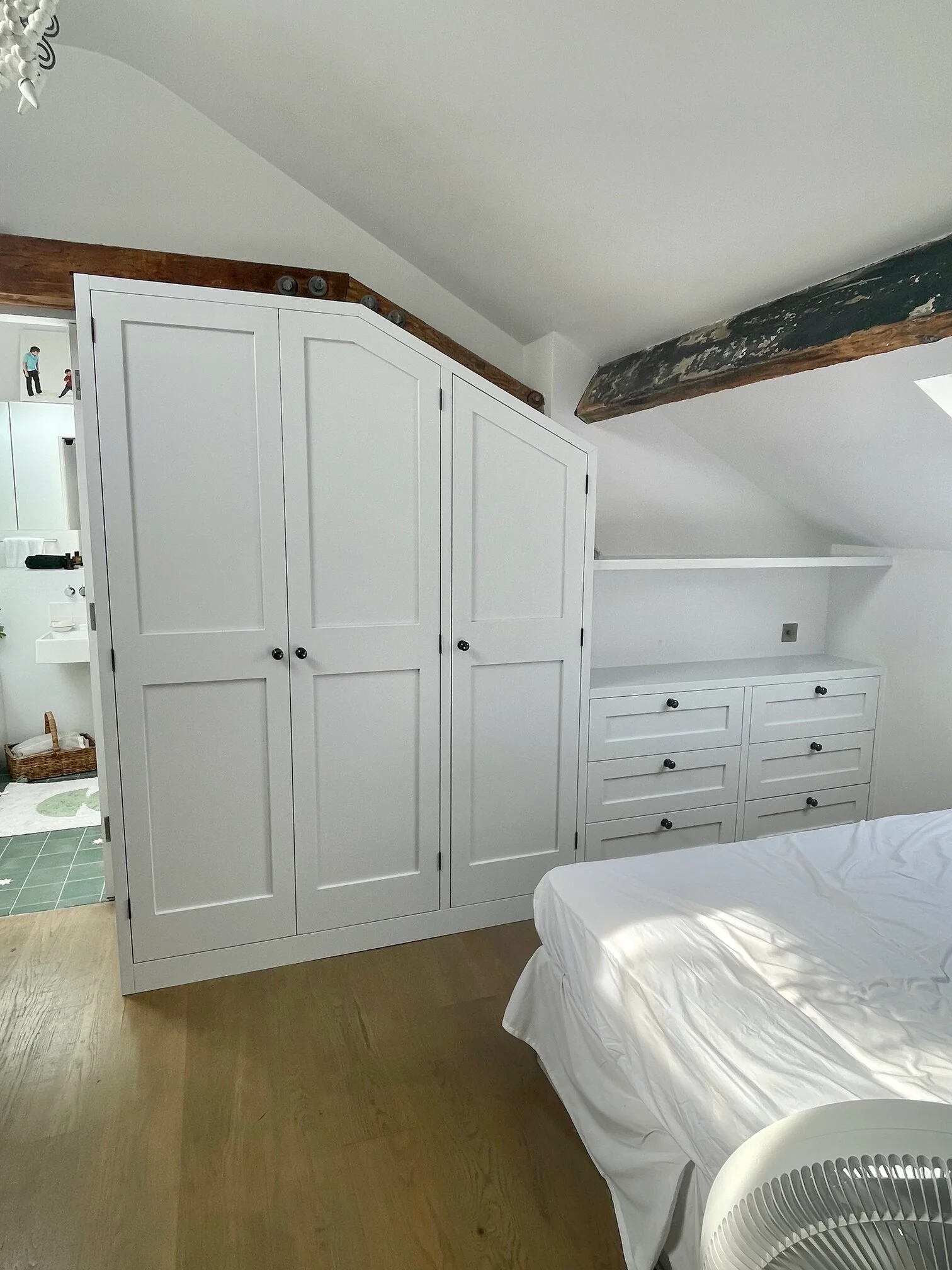 white bespoke fitted wardrobe with custom cabinets near me in bedroom